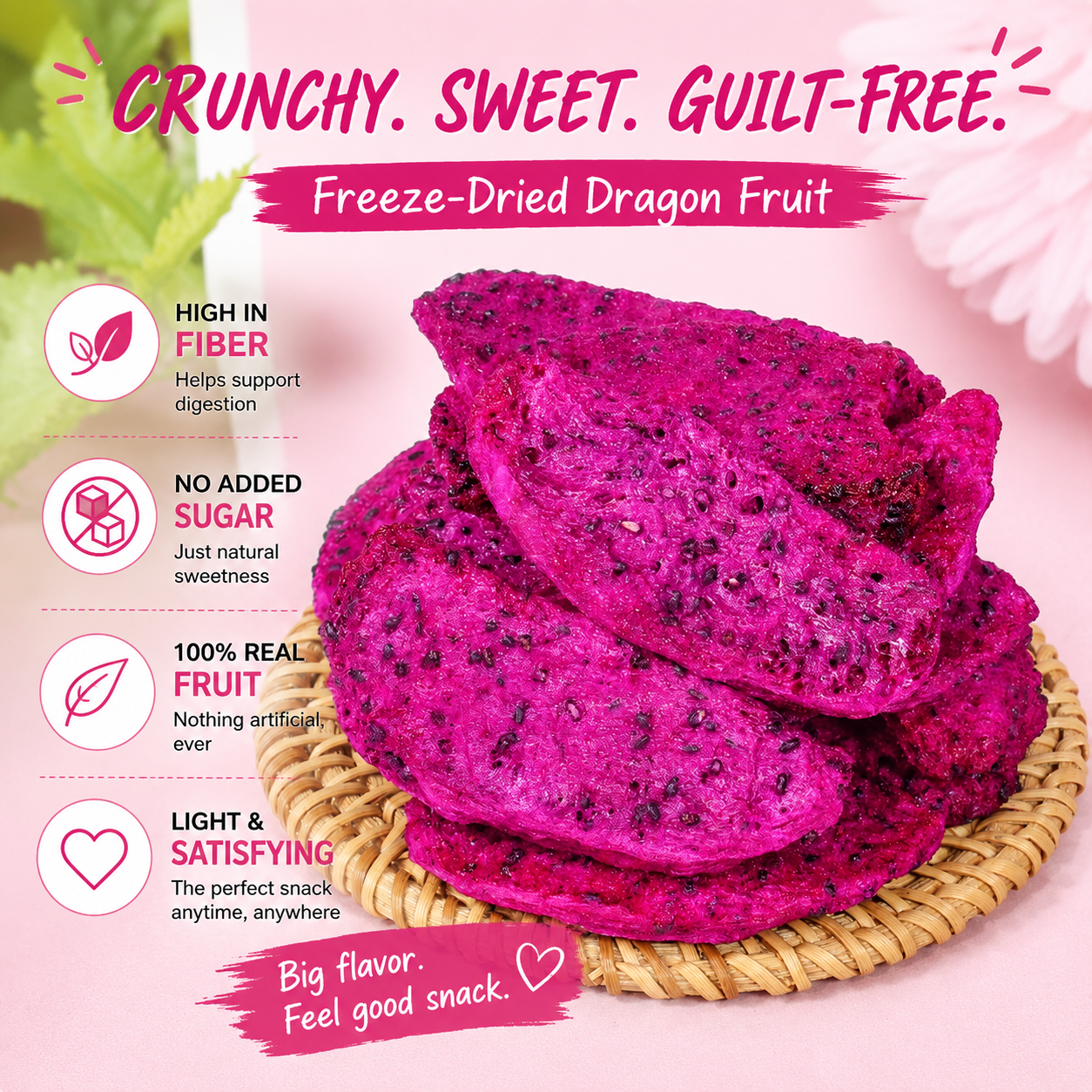 🍑Say goodbye to high-calorie guilt! 🍑Crunchy Freeze-Dried Dragon Fruit with Fiber-Packed Goodness-H1