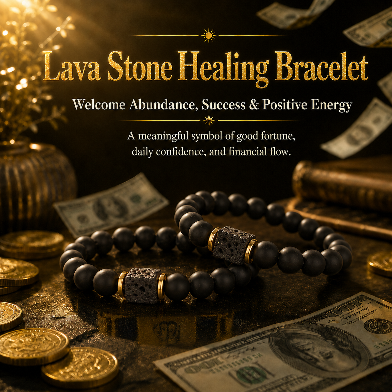 💰🎇 Lava Stone Healing Bracelet – 🎊💸Attract Wealth, Elevate Your Fortune & Turn Your Wishes Into Reality